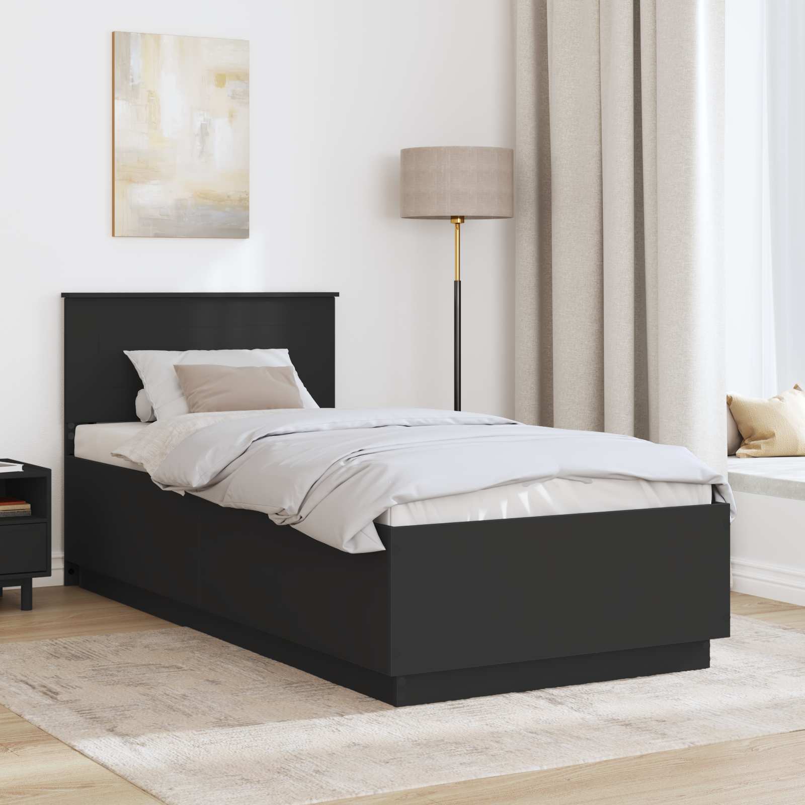 Bedframe met hoofdeinde Zwart 90 x 200 cm Bewerkt hout – afbeelding 3