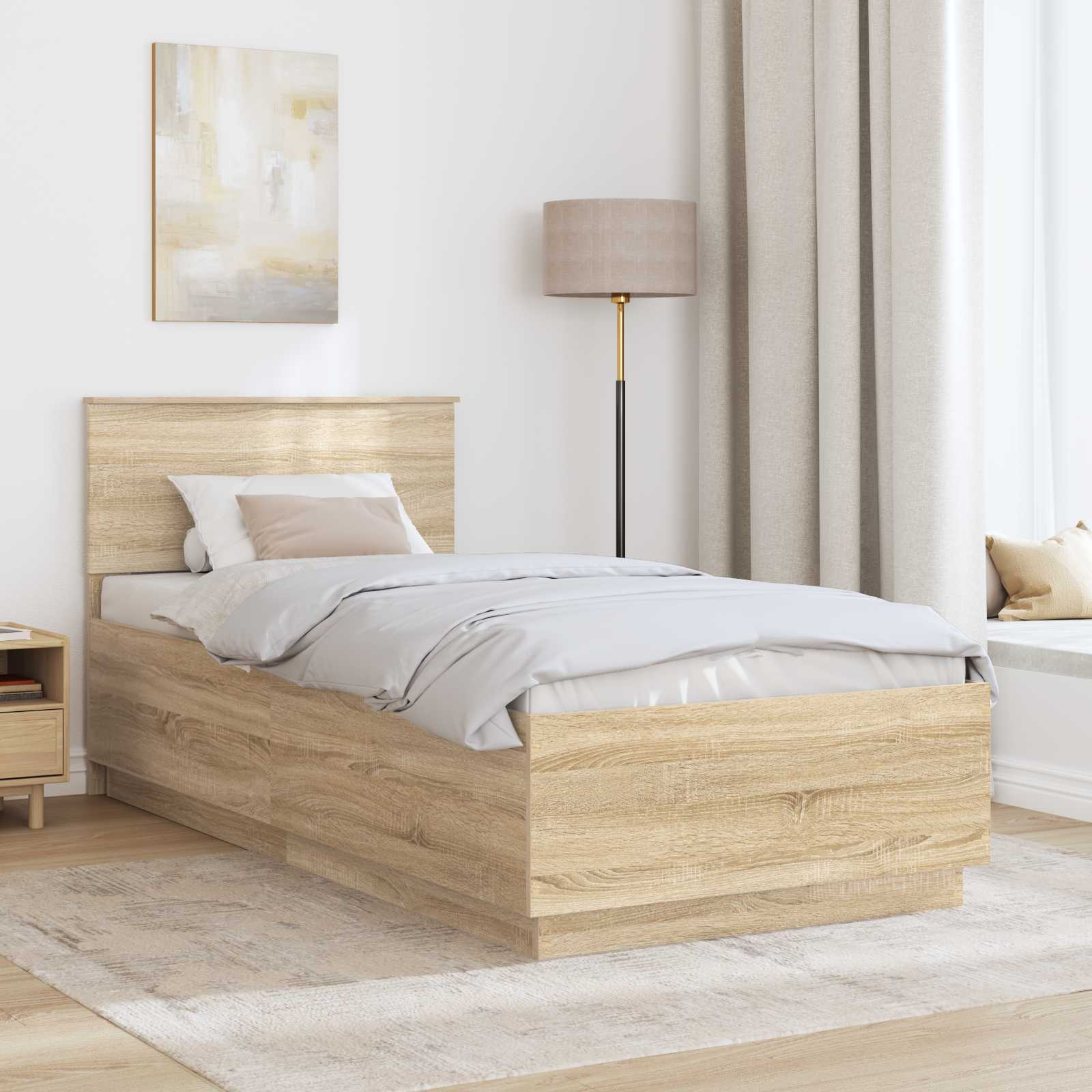 Bedframe met hoofdeinde Sonoma Eiken 90 x 200 cm Bewerkt hout – afbeelding 3