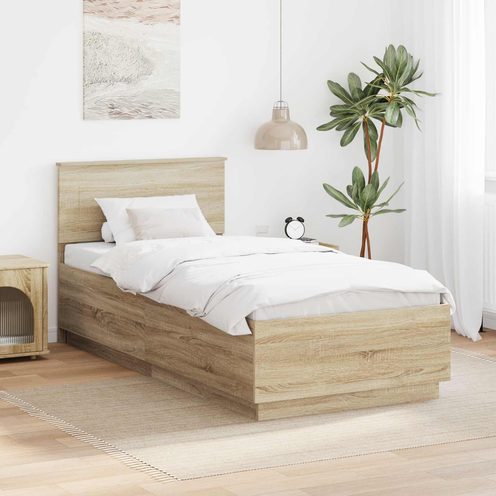 Bedframe met hoofdeinde Sonoma Eiken 70 x 190 cm Bewerkt hout – afbeelding 1