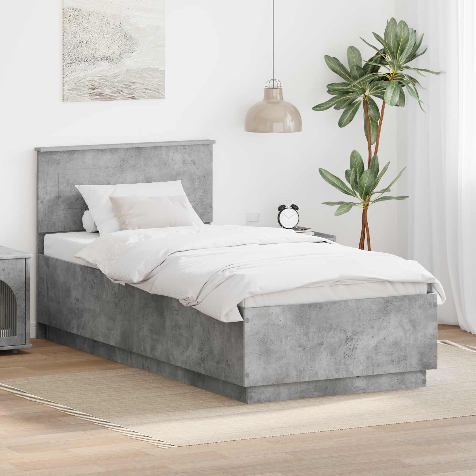Bedframe met hoofdeinde Betongrijs 70 x 190 cm Bewerkt hout – afbeelding 1
