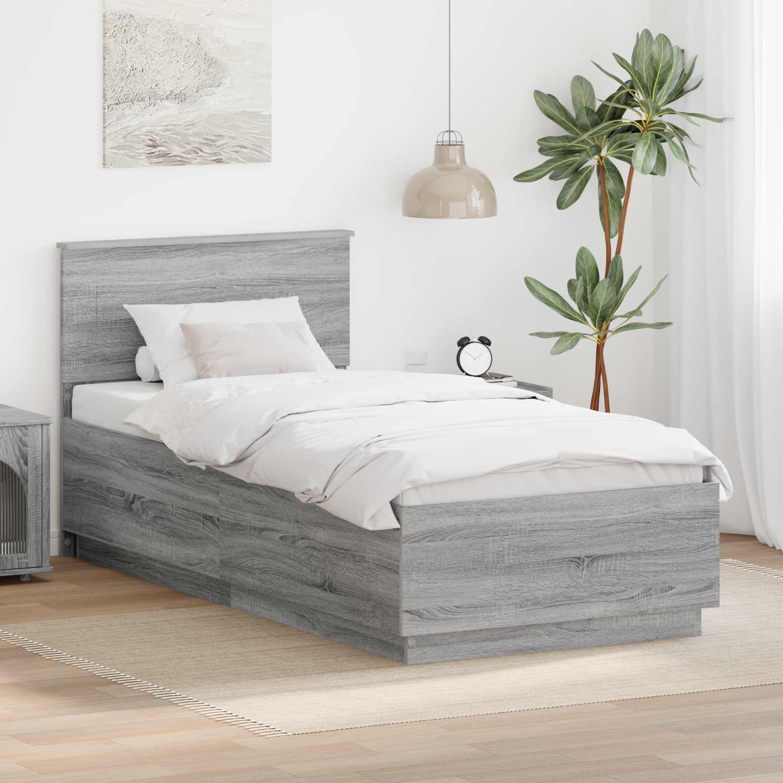 Bedframe met hoofdeinde Grijs sonoma 70 x 190 cm Bewerkt hout – afbeelding 1