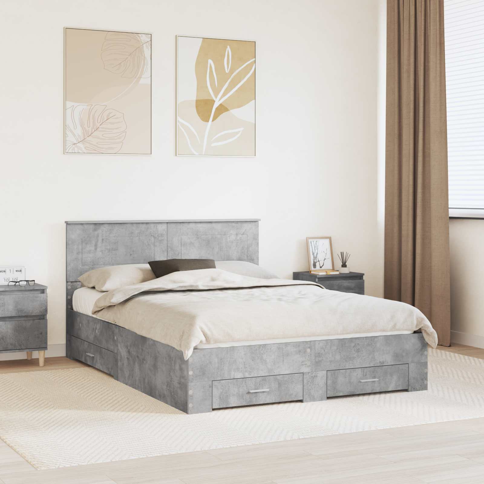 Bedframe met hoofdeinde Beton Grijs 160 x 200 cm Bewerkt hout – afbeelding 1