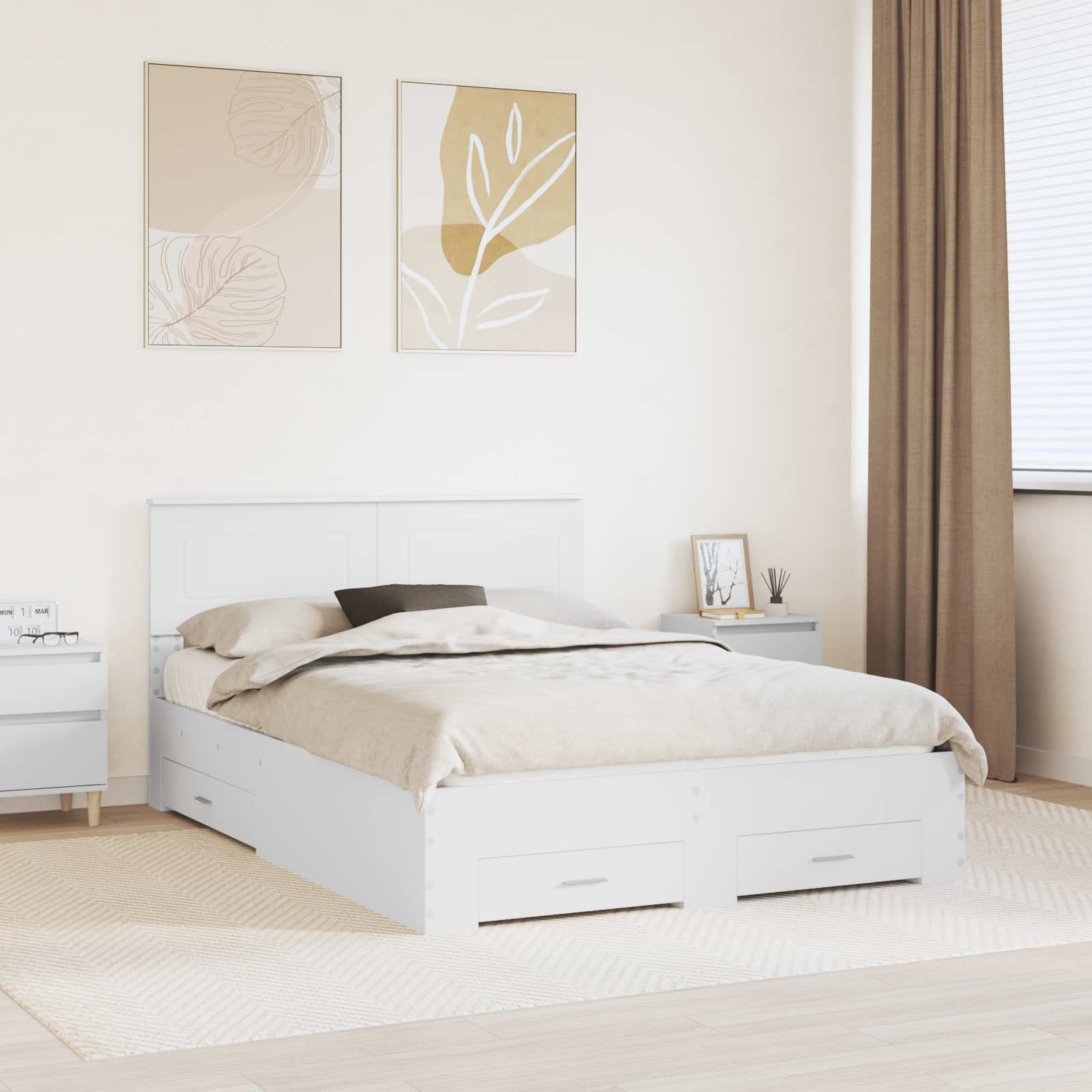 Bedframe met hoofdeinde met lade Wit 150 x 200 cm Bewerkt hout – afbeelding 1