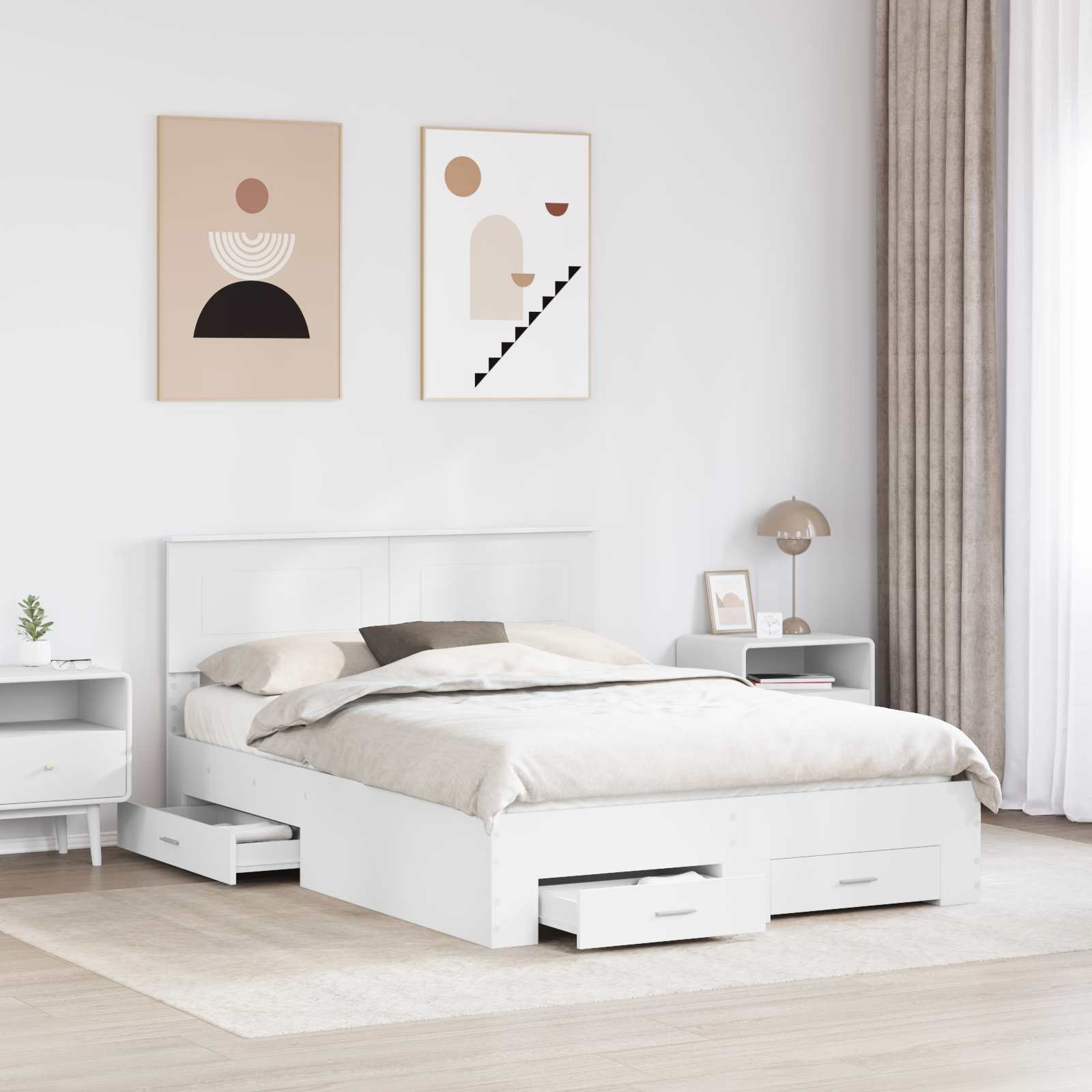 Bedframe met hoofdeinde met lade Wit 150 x 200 cm Bewerkt hout – afbeelding 3