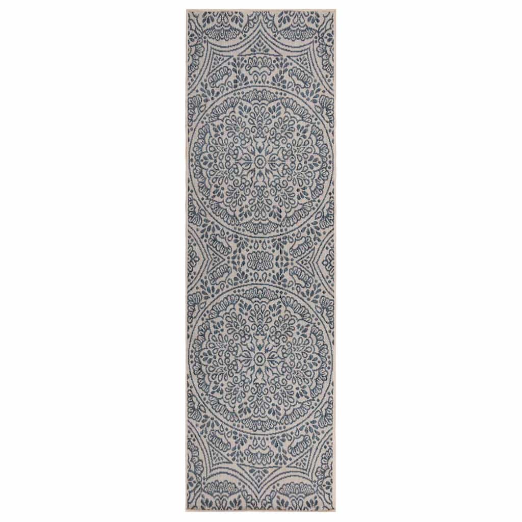 Buitenkleed met patroon platgeweven 80x250 cm blauw