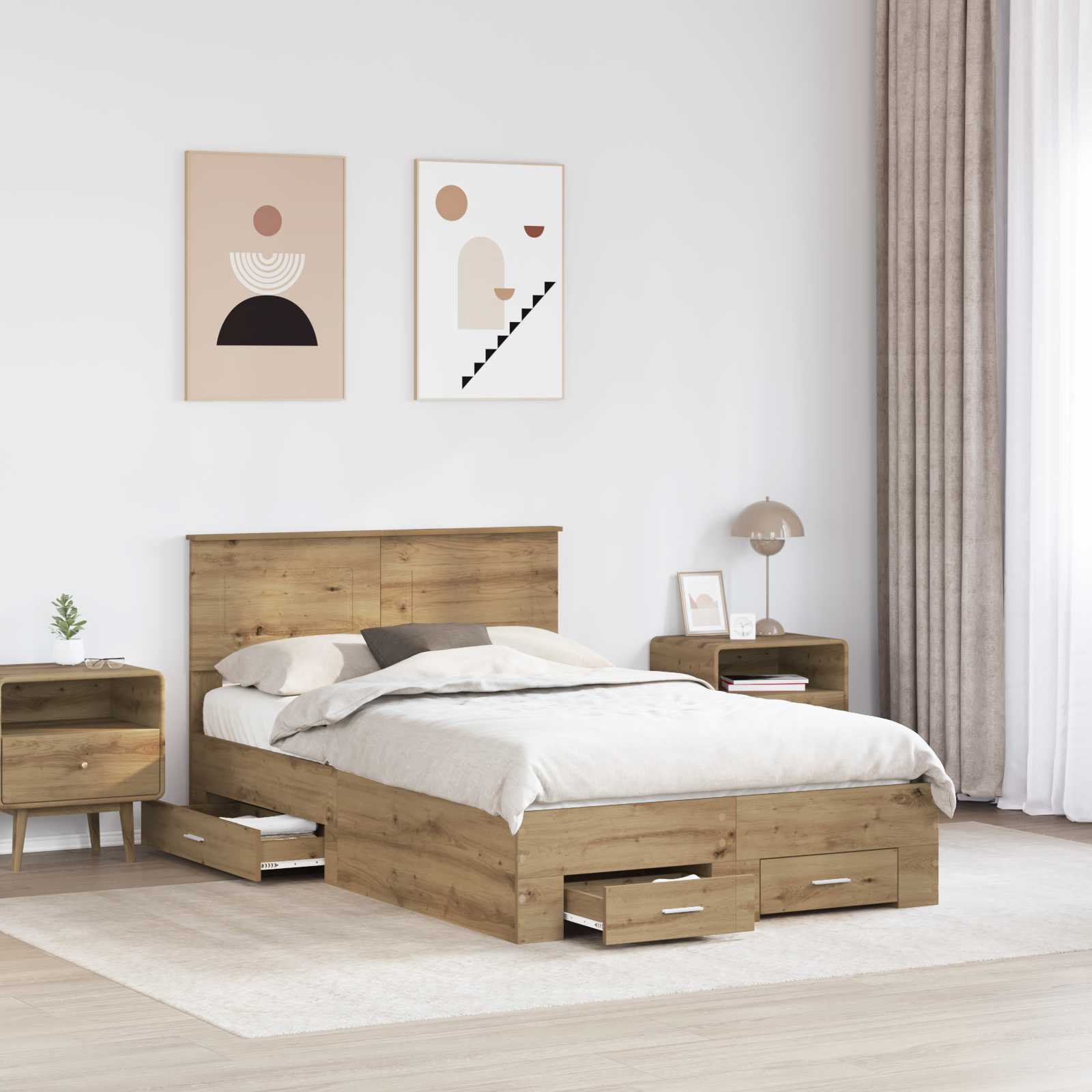 Bedframe met hoofdeinde Artisan Eiken 120 x 200 cm Bewerkt hout – afbeelding 3