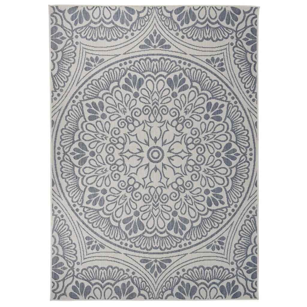 Buitenkleed met patroon platgeweven 140x200 cm blauw