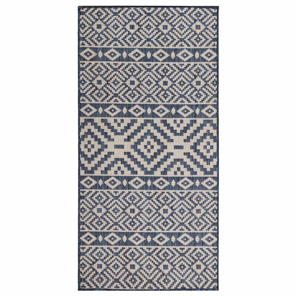 Buitenkleed met patroon platgeweven 80x150 cm blauw