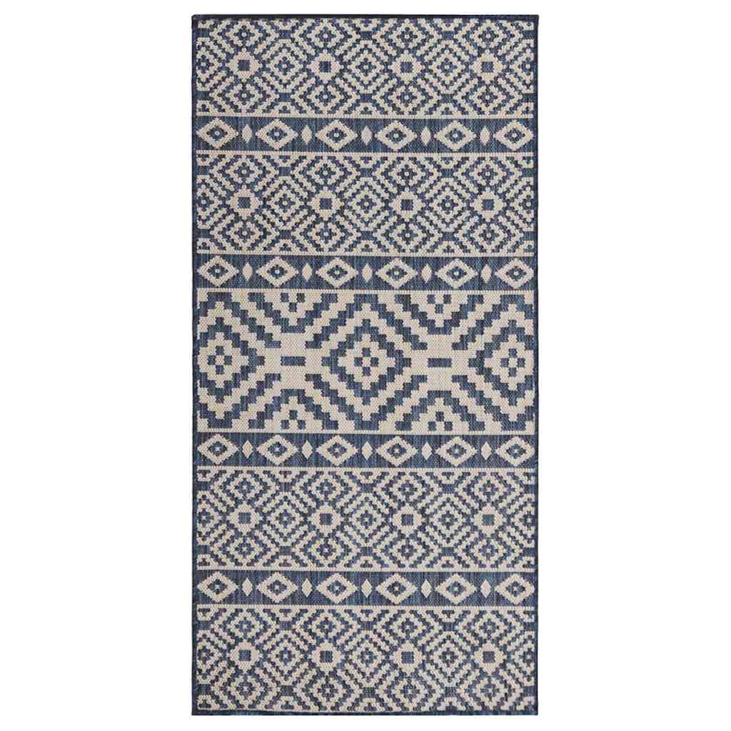 Buitenkleed met patroon platgeweven 100x200 cm blauw