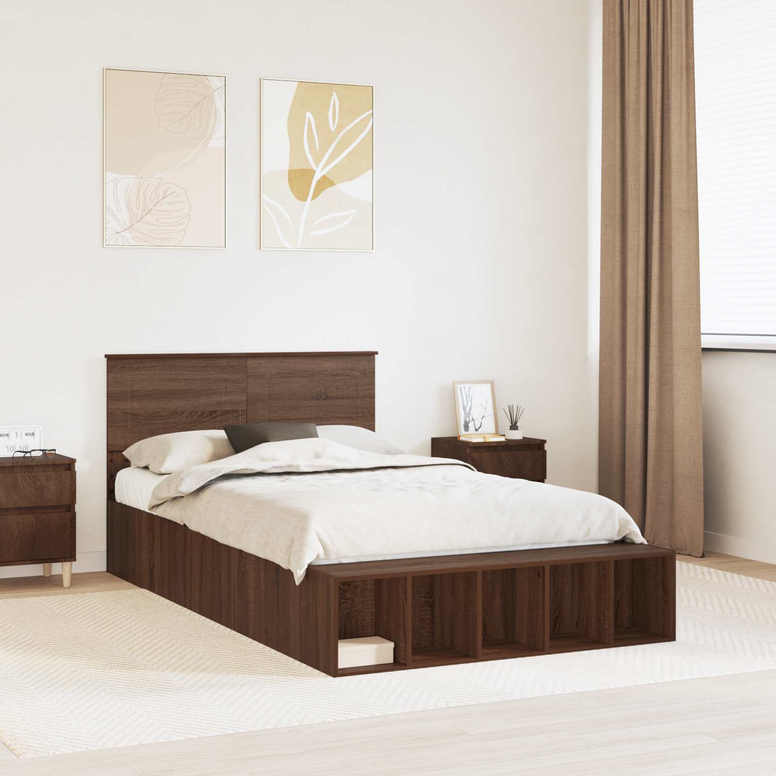 Bedframe met plank Bruin Eiken 120 x 190 cm Bewerkt hout