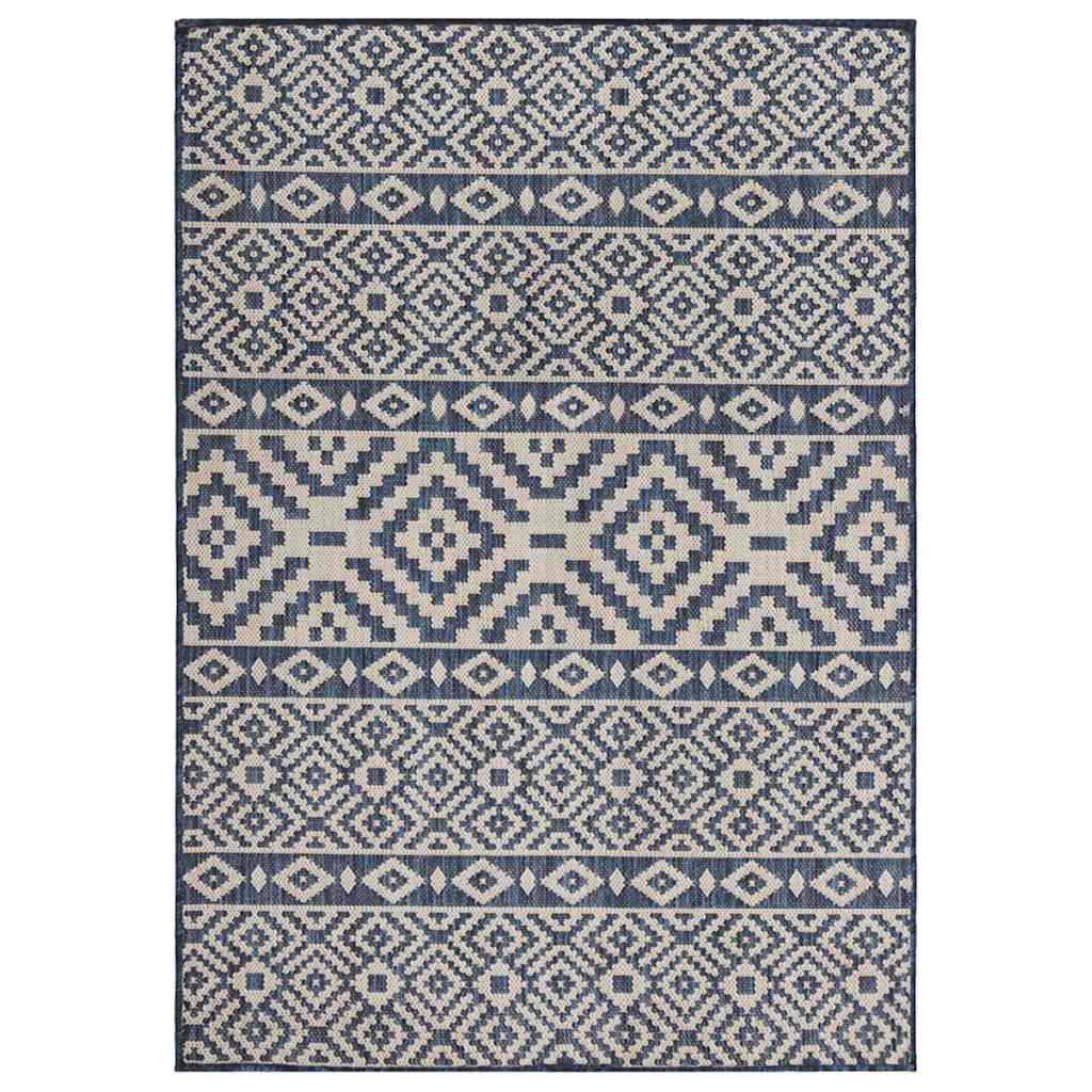 Buitenkleed met patroon platgeweven 160x230 cm blauw – afbeelding 1