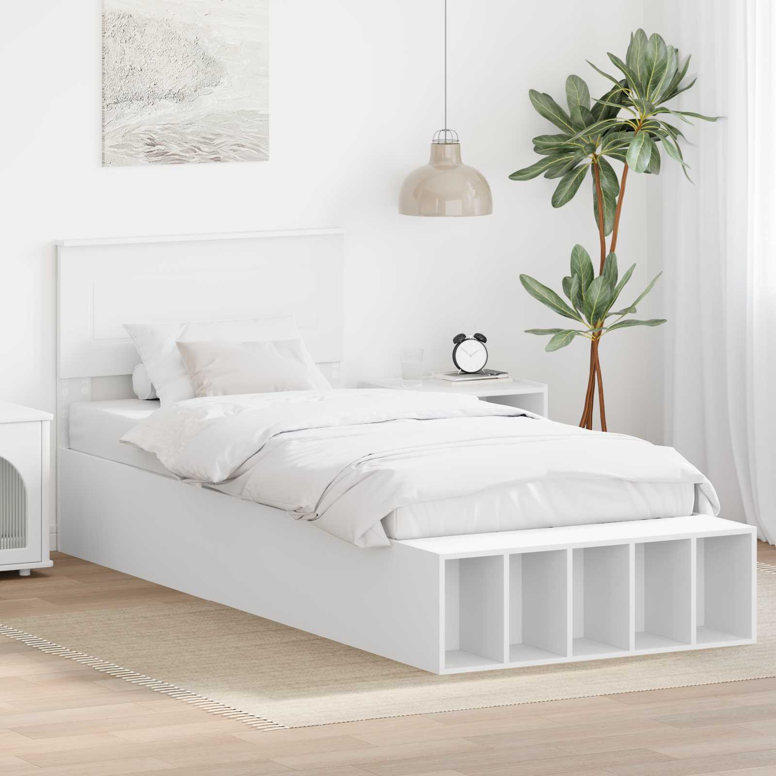 Bedframe met plank met hoofdeinde Wit 75 x 190 cm Bewerkt hout – afbeelding 1