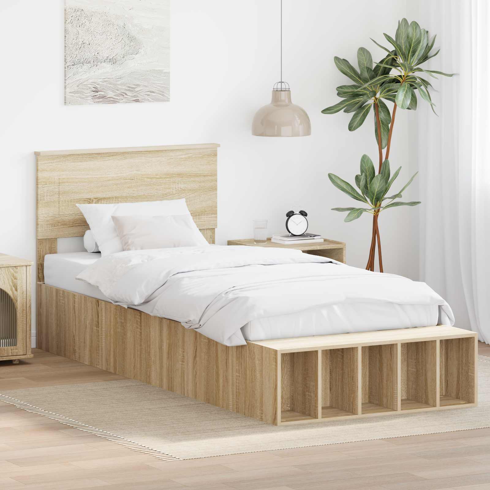 Bedframe met plank Sonoma Eiken 75 x 190 cm Bewerkt hout – afbeelding 1