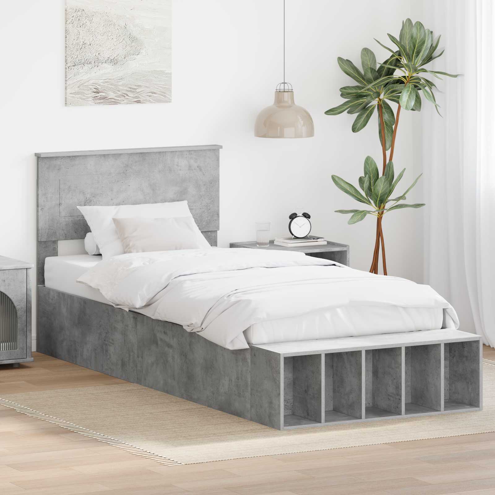 Bedframe met plank Beton Grijs 70 x 190 cm Bewerkt hout – afbeelding 1