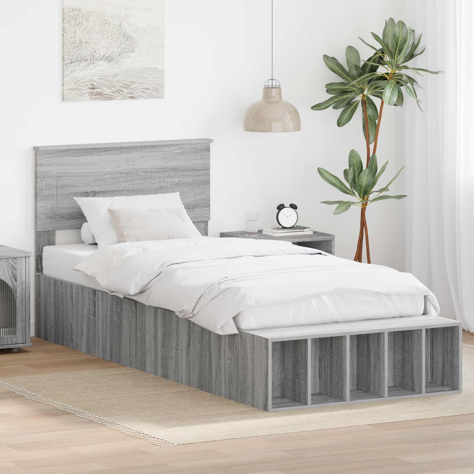 Bedframe met plank Grijs Sonoma 75 x 190 cm Bewerkt hout – afbeelding 1