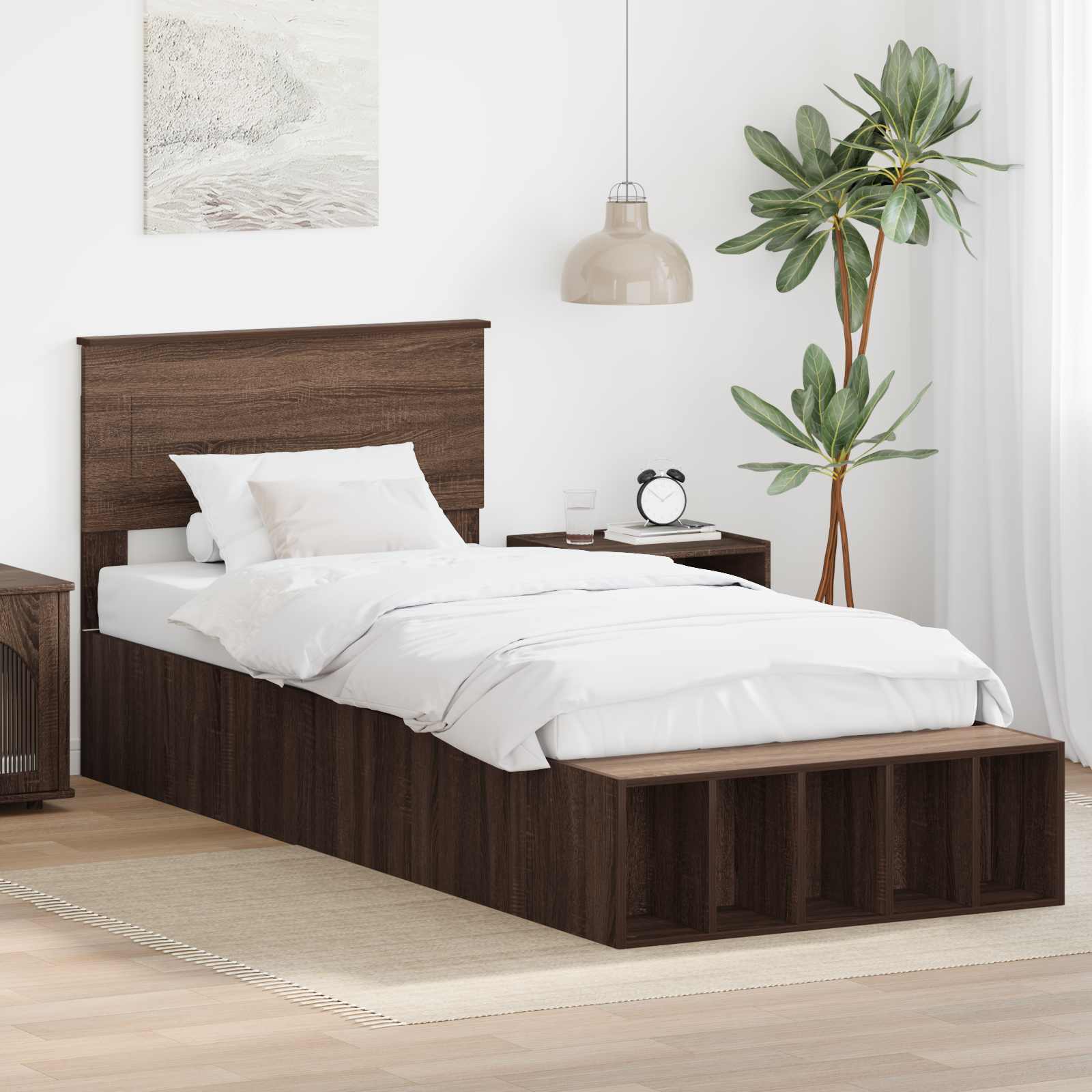 Bedframe met plank Bruin Eiken 75 x 190 cm Bewerkt hout – afbeelding 1