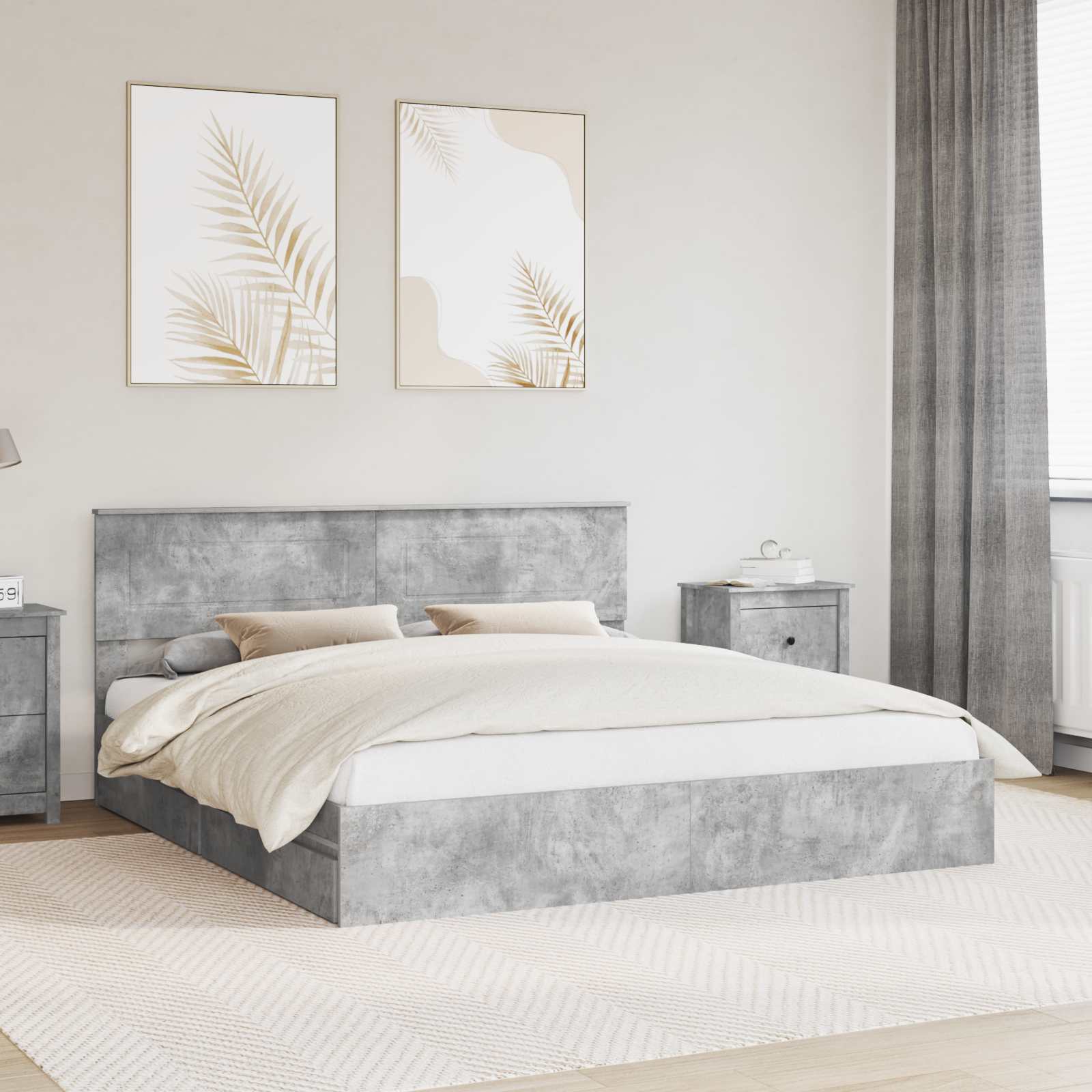 Opslag bed met hoofdeinde Beton Grijs 180 x 200 cm Bewerkt hout – afbeelding 1