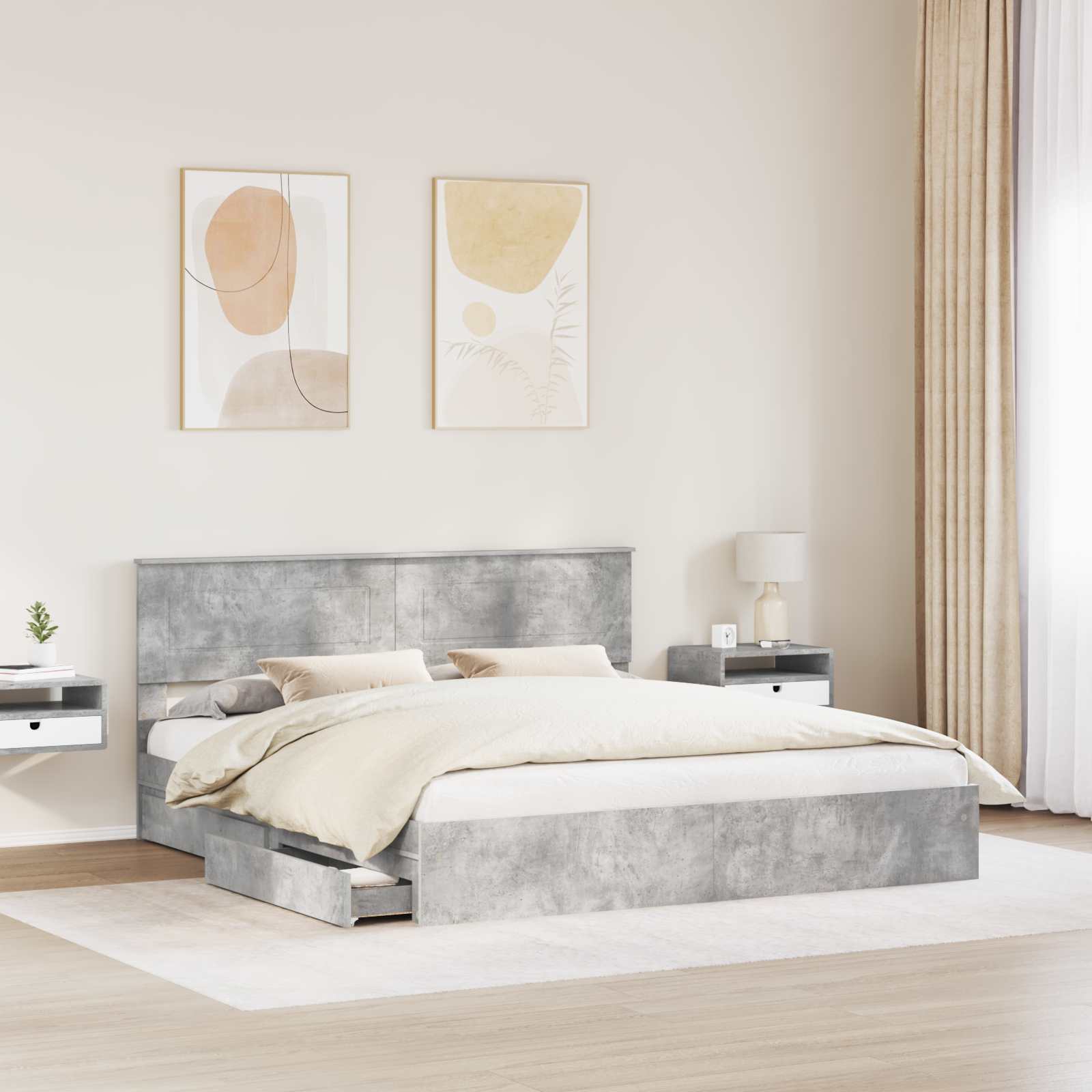 Opslag bed met hoofdeinde Beton Grijs 180 x 200 cm Bewerkt hout – afbeelding 3