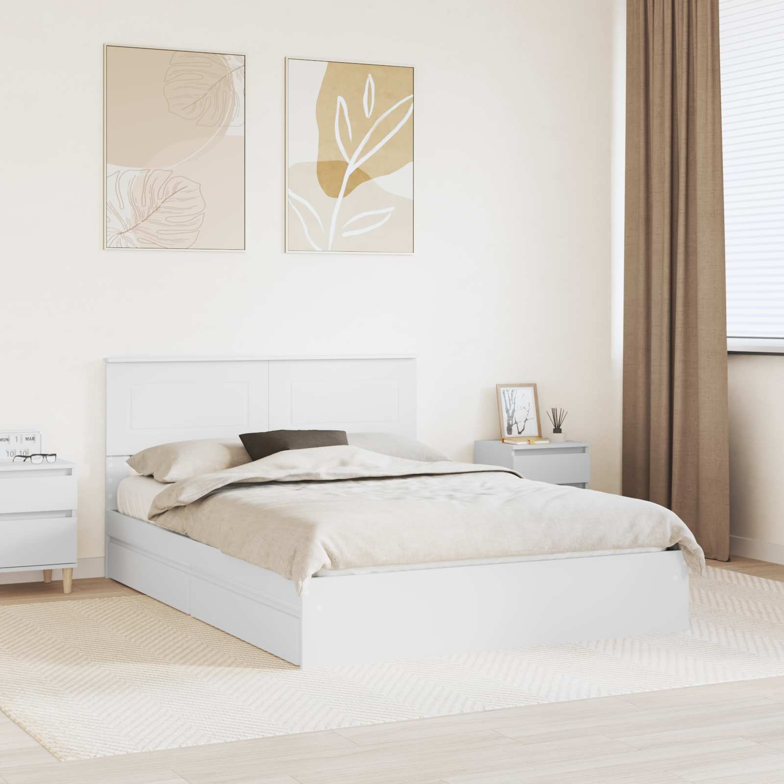 Opslag bed met hoofdeinde Wit 150 x 200 cm Bewerkt hout – afbeelding 1