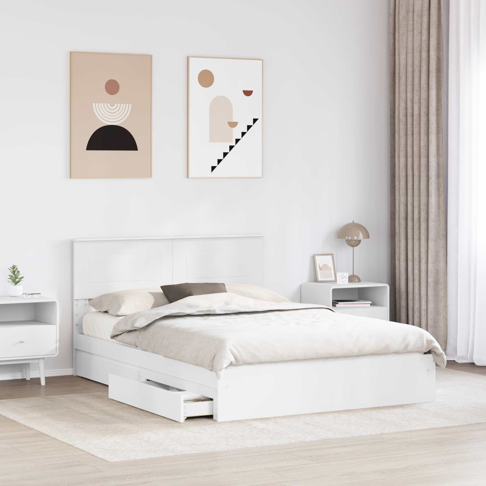 Opslag bed met hoofdeinde Wit 150 x 200 cm Bewerkt hout – afbeelding 3
