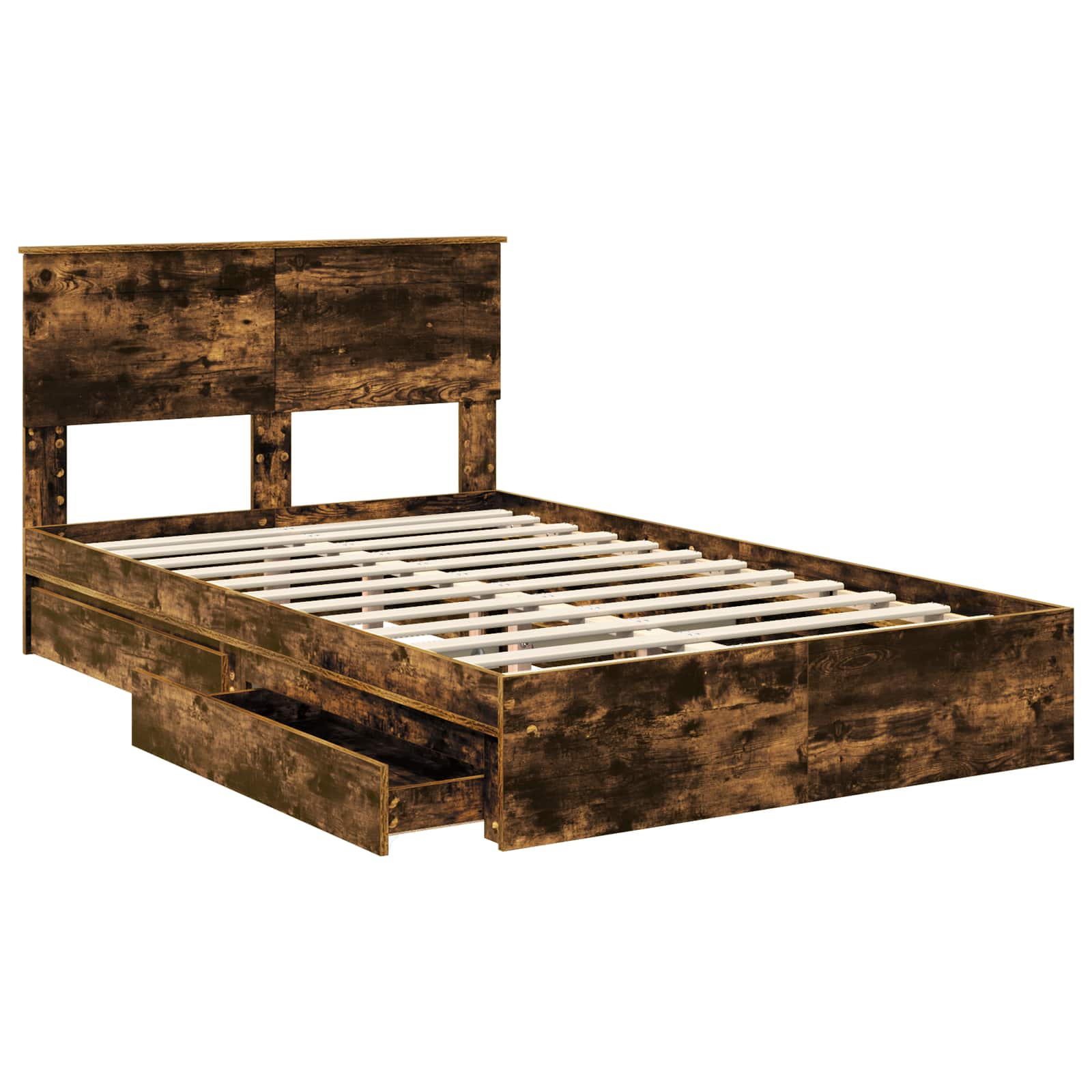Opslag bed met lade Gerookt eiken 120 x 200 cm Bewerkt hout – afbeelding 5