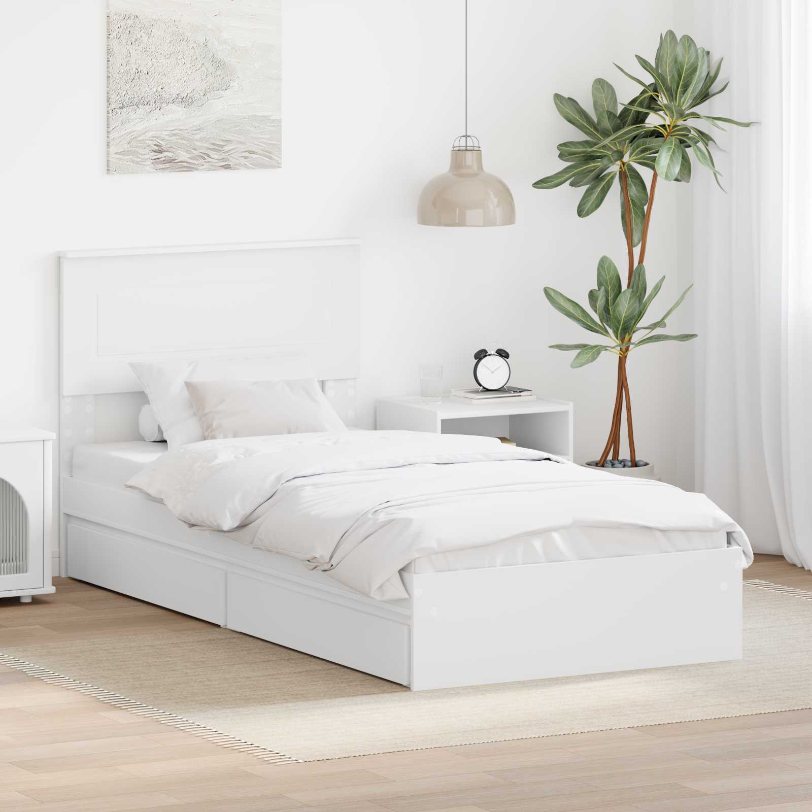 Opslag bed met hoofdeinde met lade Wit 90 x 190 cm Bewerkt hout – afbeelding 1