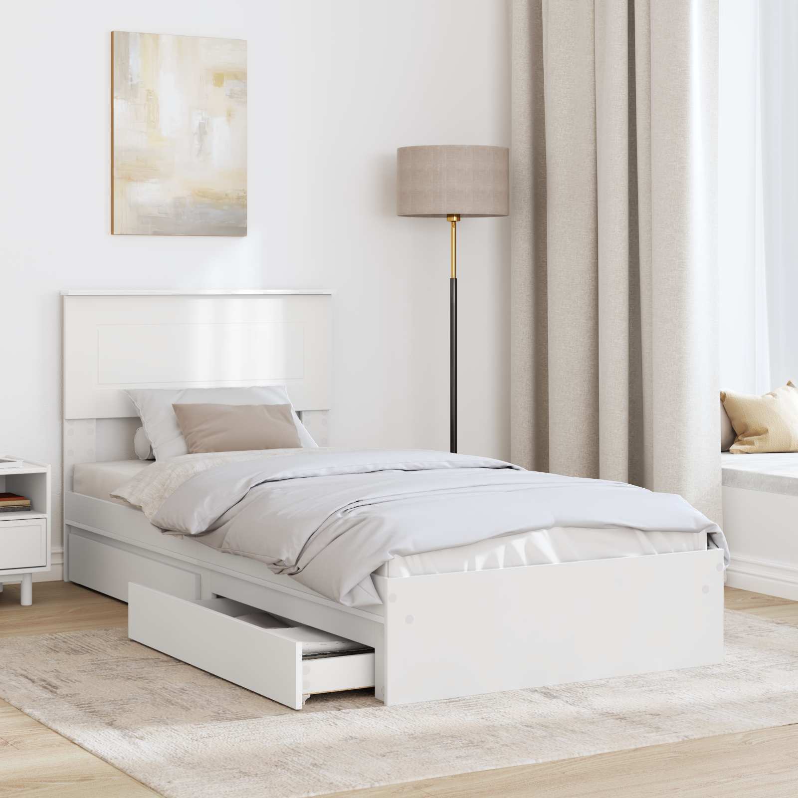 Opslag bed met hoofdeinde met lade Wit 90 x 190 cm Bewerkt hout – afbeelding 3