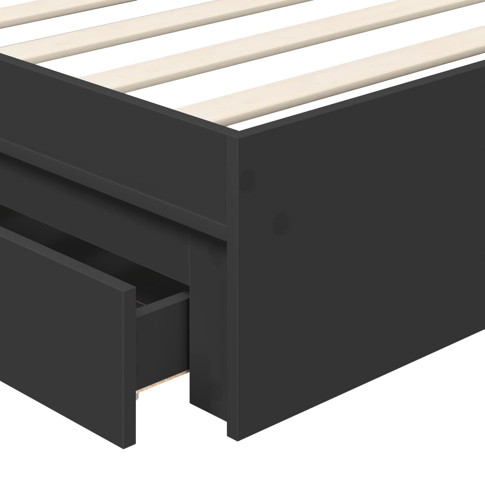 Opslag bed met hoofdeinde Zwart 90 x 190 cm Bewerkt hout – afbeelding 11