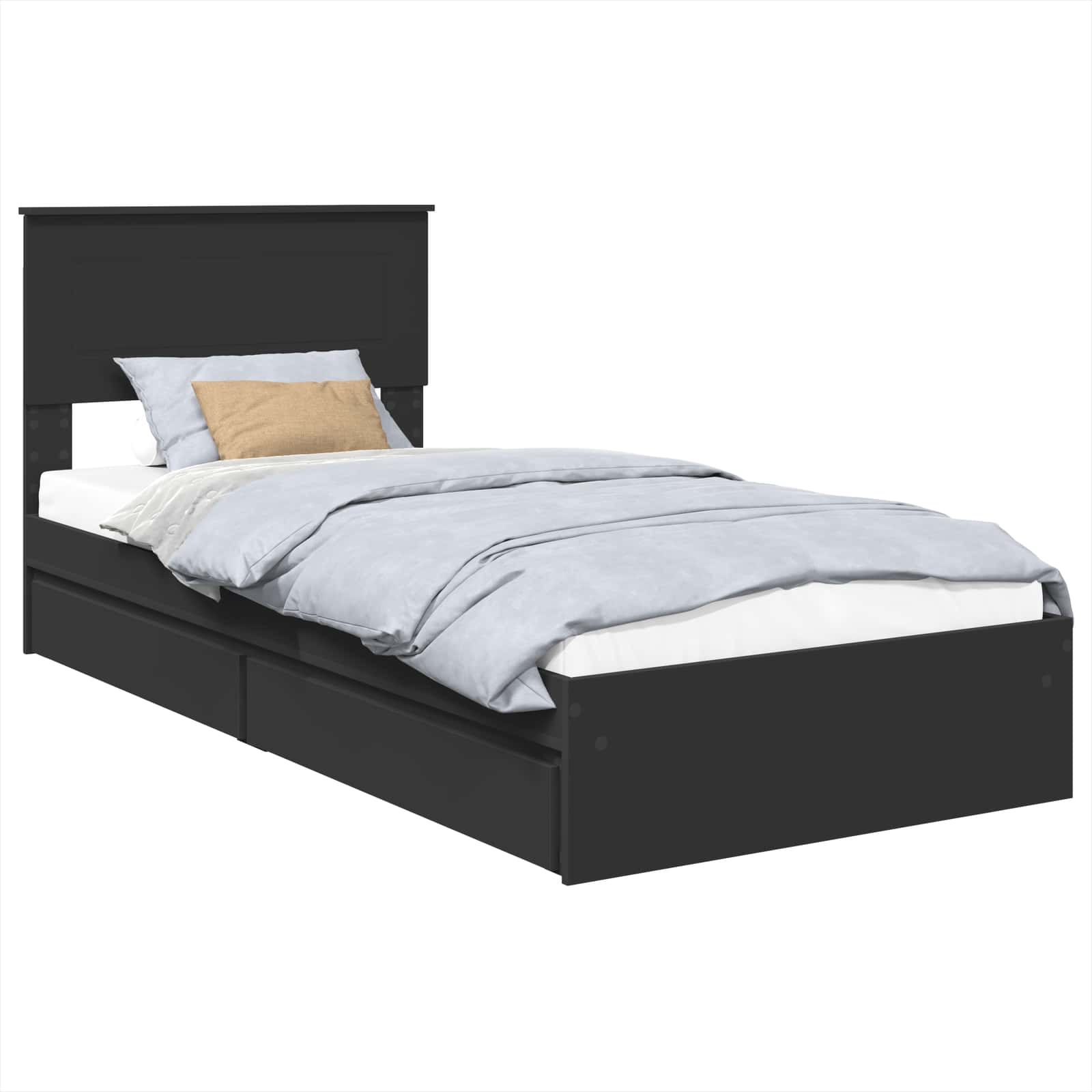 Opslag bed met hoofdeinde Zwart 90 x 190 cm Bewerkt hout – afbeelding 2