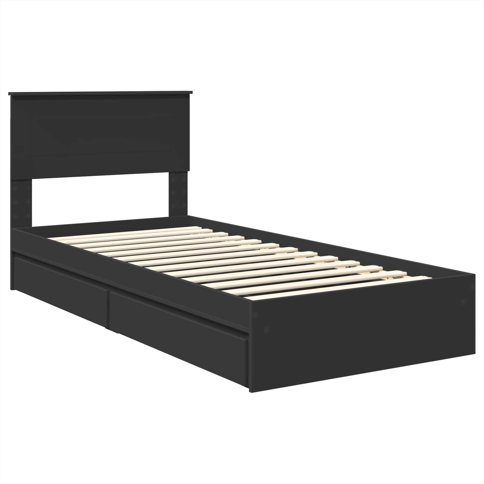 Opslag bed met hoofdeinde Zwart 90 x 190 cm Bewerkt hout – afbeelding 4