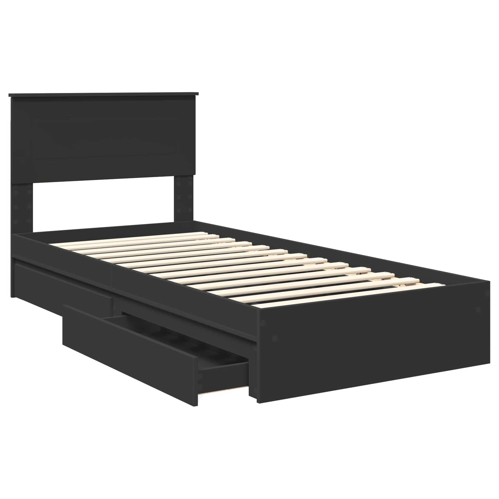 Opslag bed met hoofdeinde Zwart 90 x 190 cm Bewerkt hout – afbeelding 5