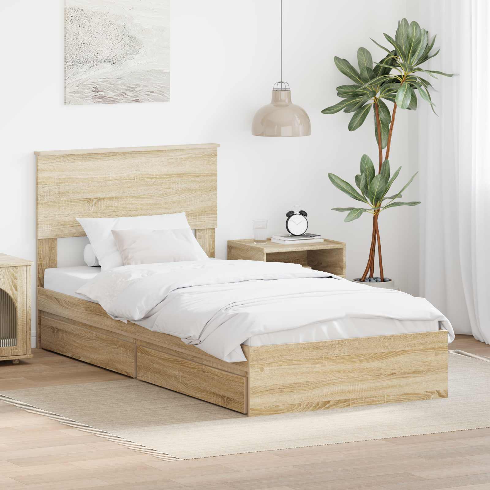 Opslag bed met hoofdeinde Sonoma Eiken 90 x 200 cm Bewerkt hout – afbeelding 1