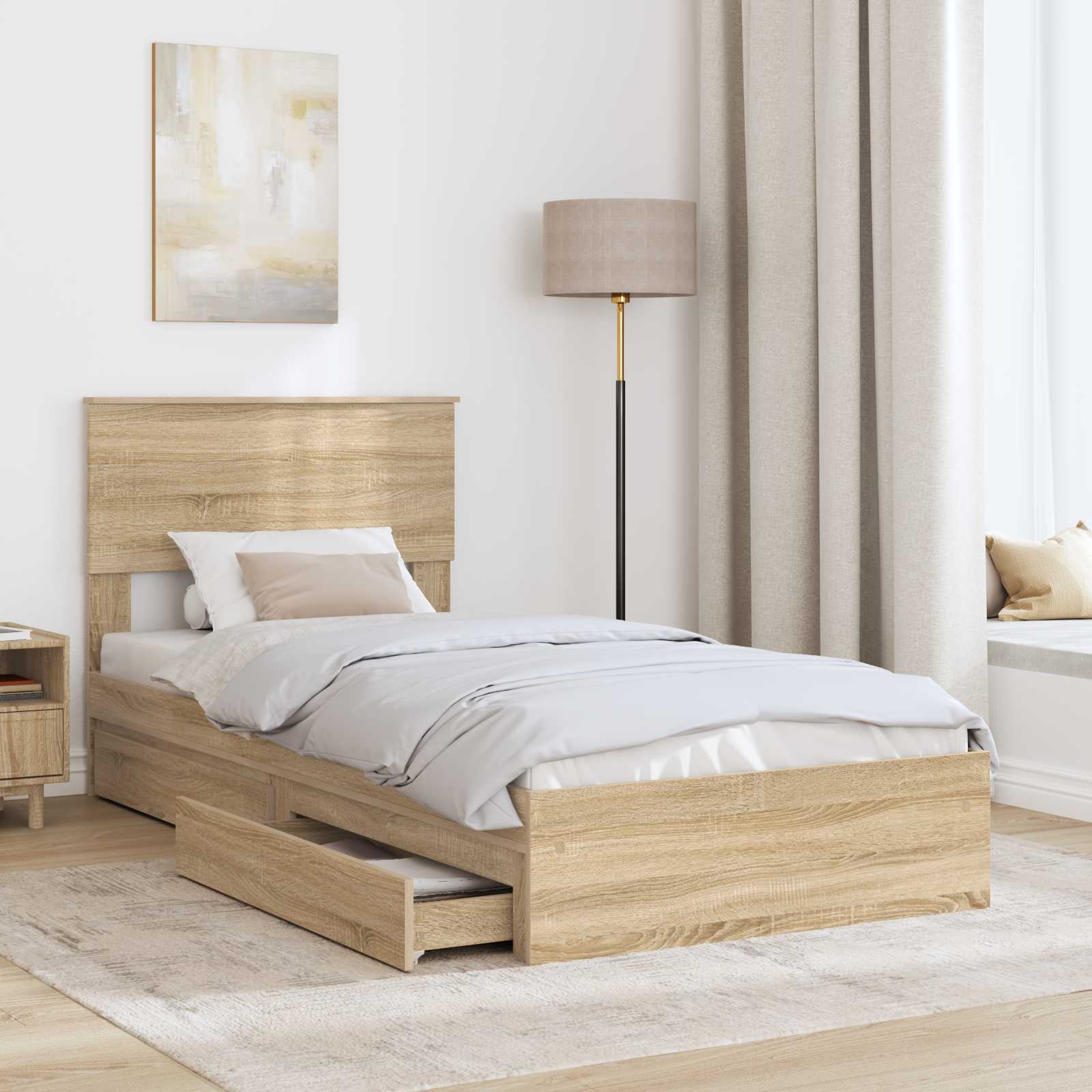 Opslag bed met hoofdeinde Sonoma Eiken 90 x 200 cm Bewerkt hout – afbeelding 3