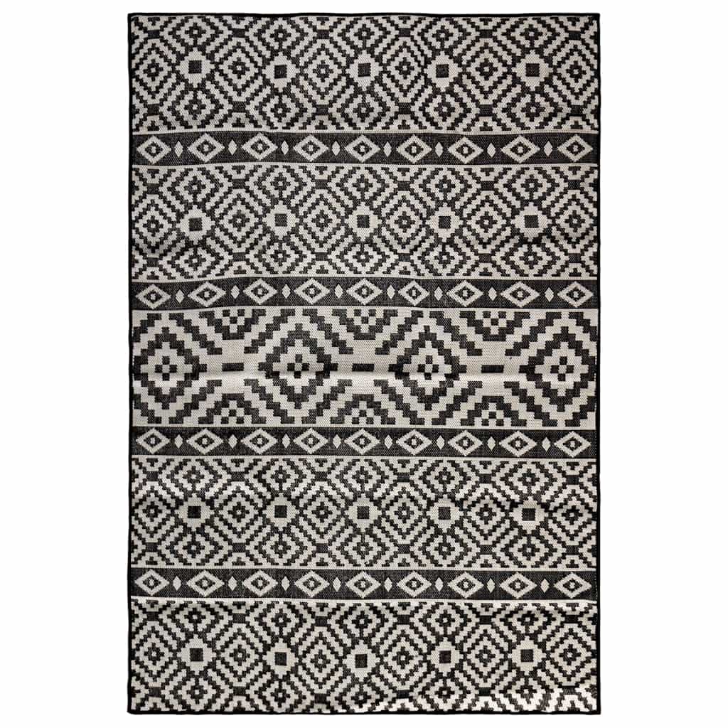 Buitenkleed met patroon platgeweven 120x170 cm zwart