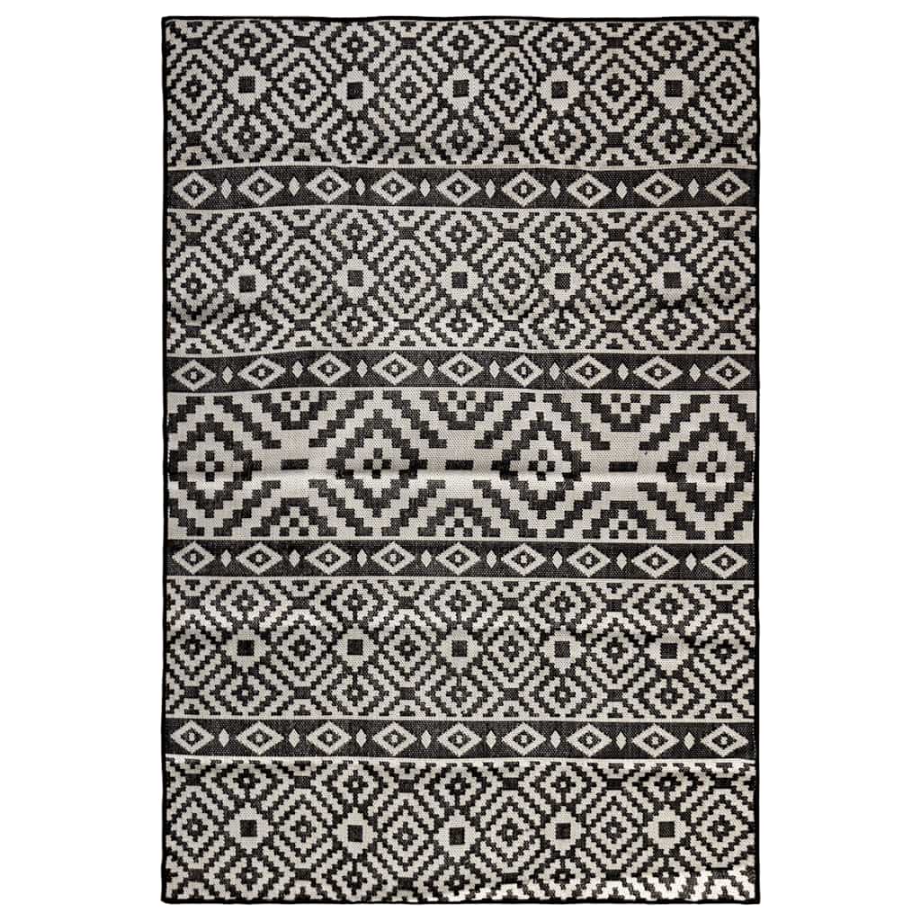 Buitenkleed met patroon platgeweven 140x200 cm zwart