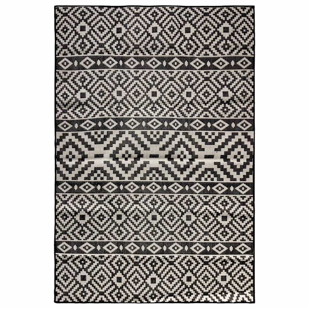 Buitenkleed met patroon platgeweven 160x230 cm zwart