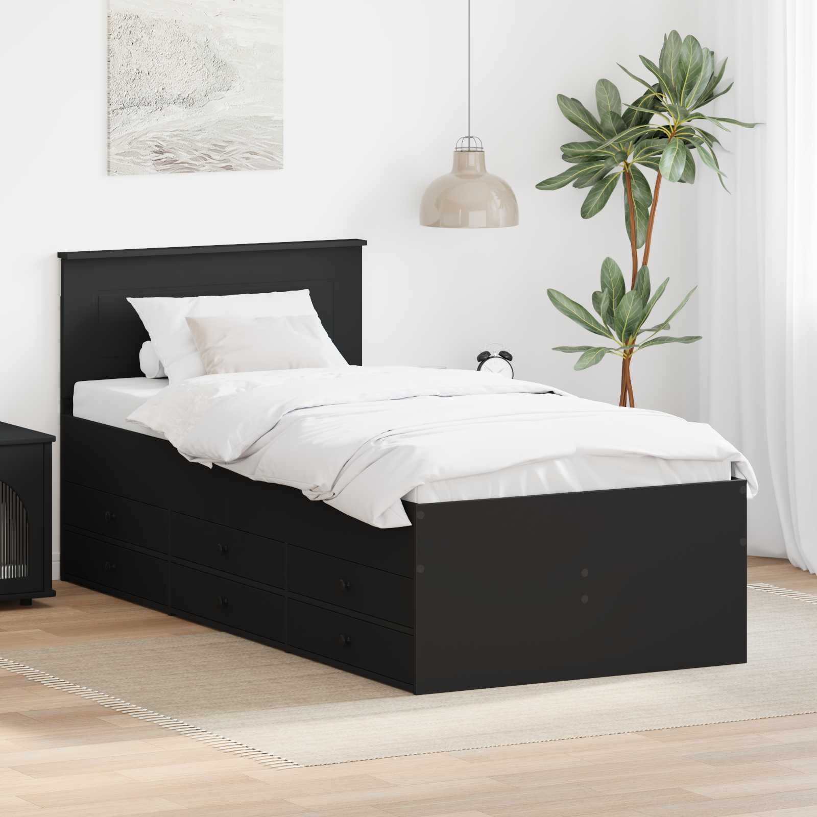 Slaapbank met lade met opslag Zwart 90 x 200 cm Bewerkt hout – afbeelding 1