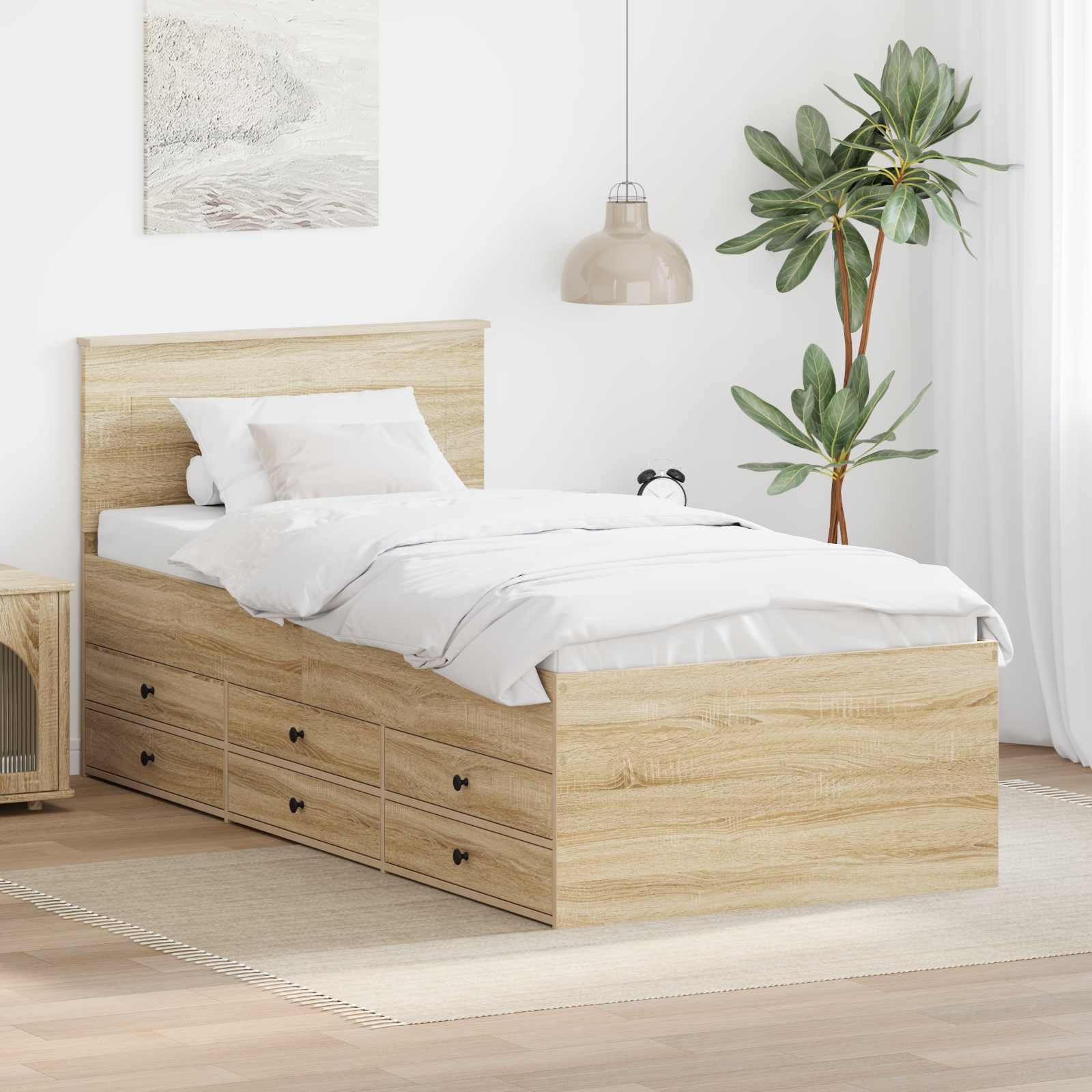 Slaapbank Sonoma Eiken en Zwart 90 x 200 cm Bewerkt hout – afbeelding 1