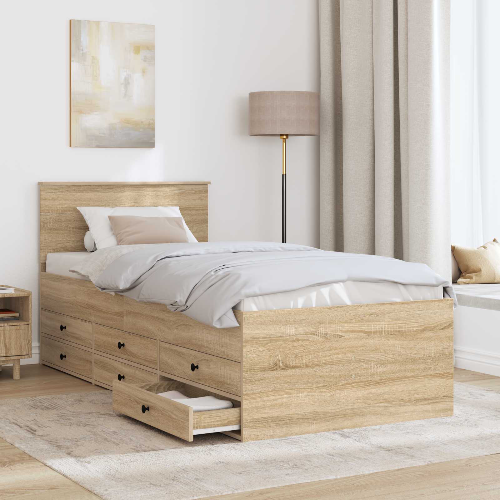 Slaapbank Sonoma Eiken en Zwart 90 x 200 cm Bewerkt hout – afbeelding 3