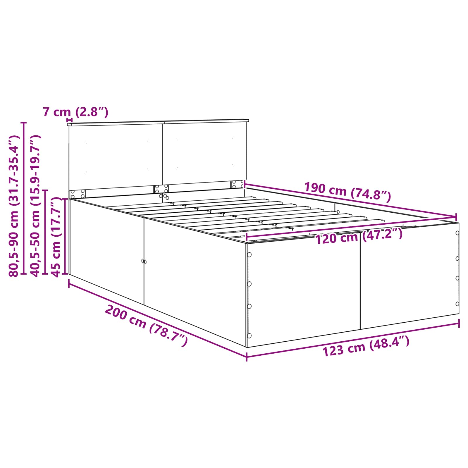 Bedframe met hoofdeinde Zwart 120 x 190 cm Bewerkt hout – afbeelding 12