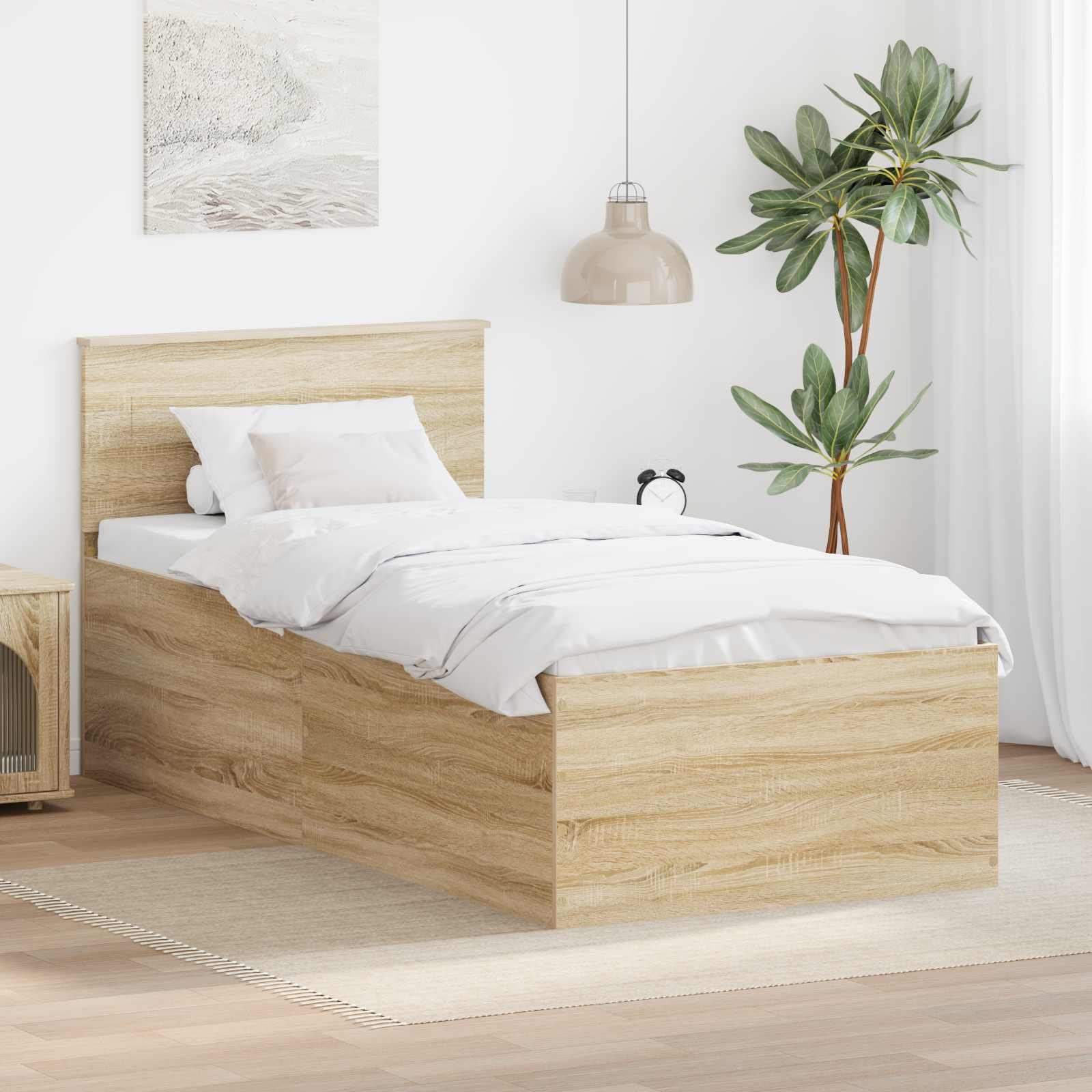 Bedframe met hoofdeinde Sonoma Eiken 90 x 190 cm Bewerkt hout – afbeelding 1