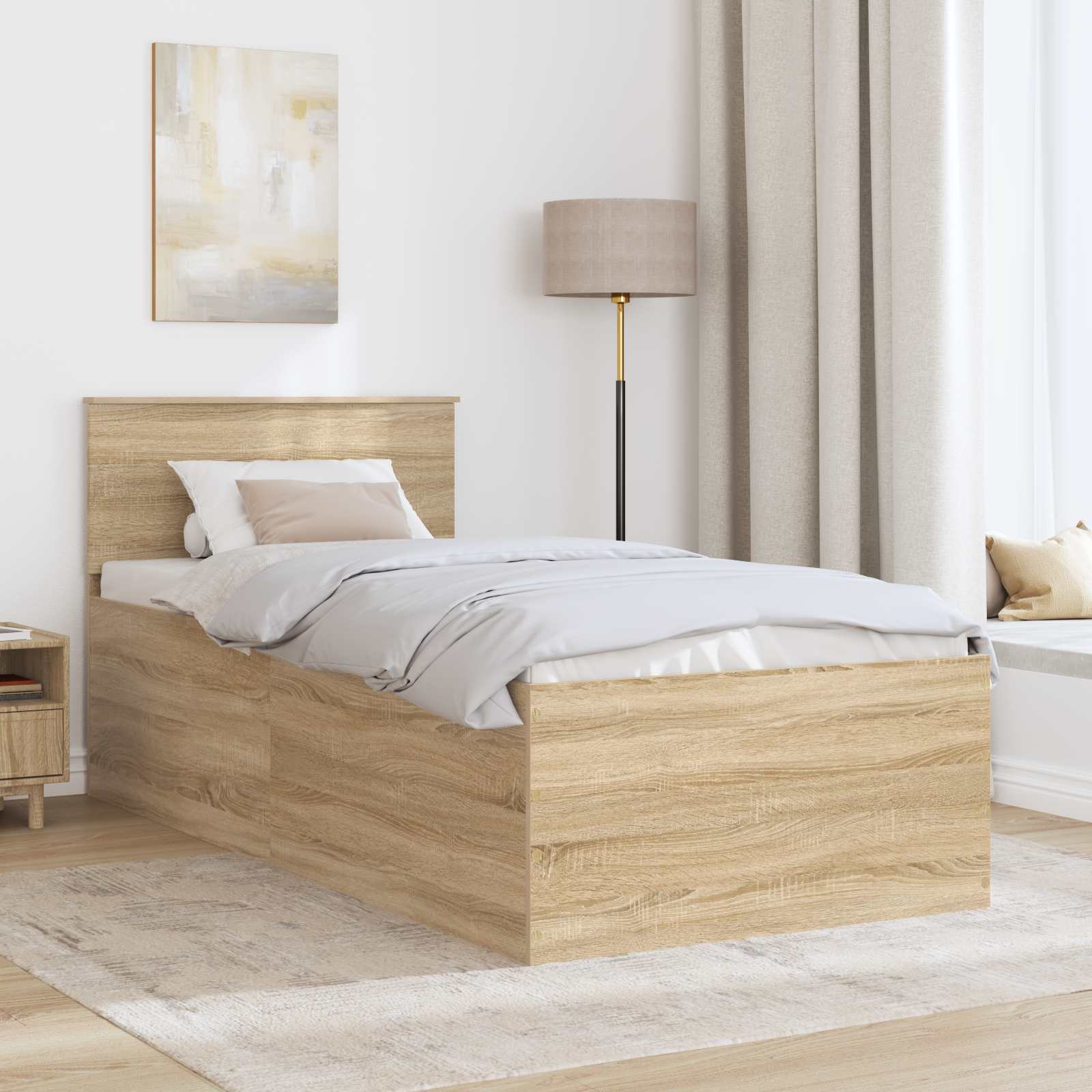 Bedframe met hoofdeinde Sonoma Eiken 90 x 190 cm Bewerkt hout – afbeelding 3