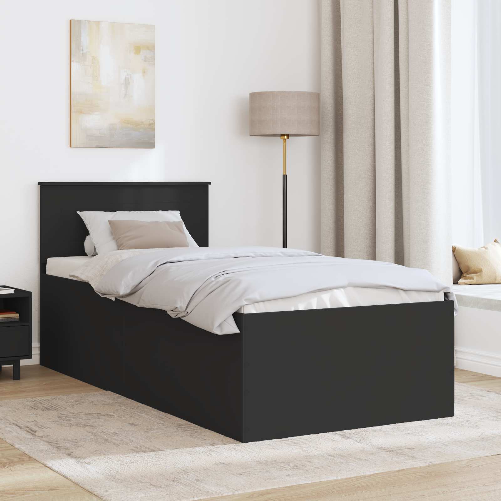 Bedframe met hoofdeinde Zwart 90 x 200 cm Bewerkt hout – afbeelding 3