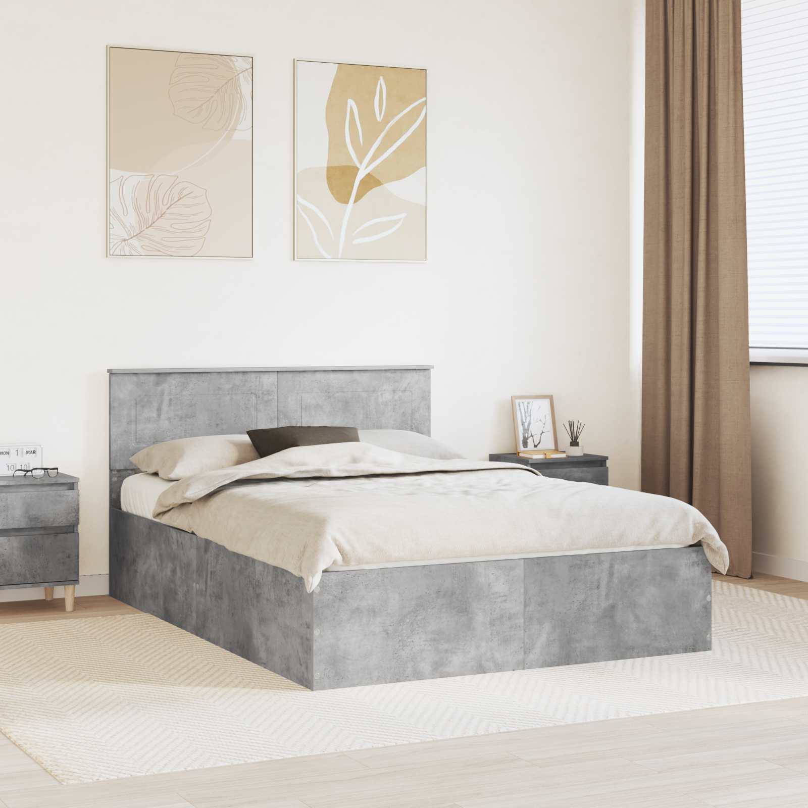 Bedframe met hoofdeinde Beton Grijs 160 x 200 cm Bewerkt hout