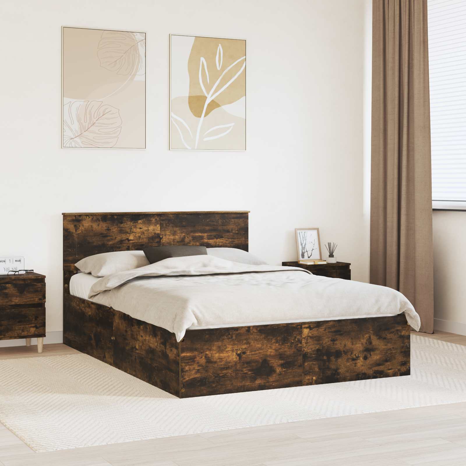 Bedframe met hoofdeinde Gerookt eiken 140 x 190 cm Bewerkt hout