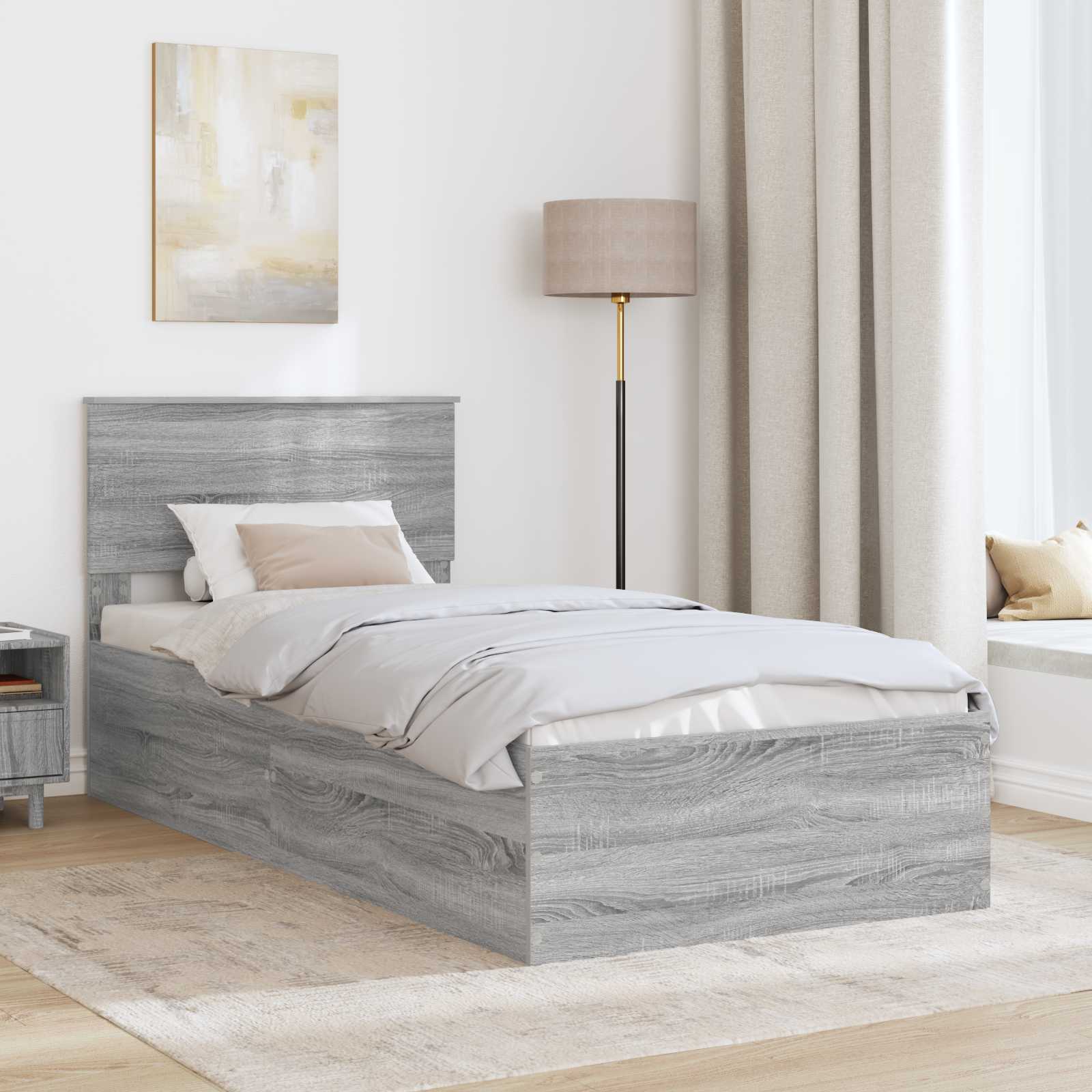 Bedframe met hoofdeinde Grijs Sonoma 90 x 190 cm Bewerkt hout – afbeelding 3