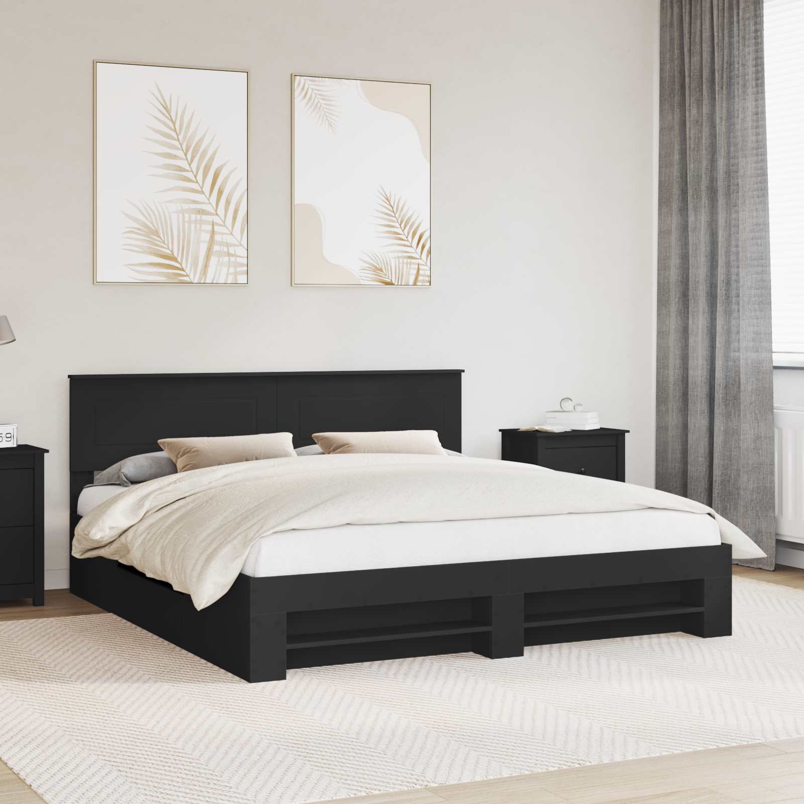 Bedframe met hoofdeinde Zwart 200 x 200 cm Bewerkt hout – afbeelding 1
