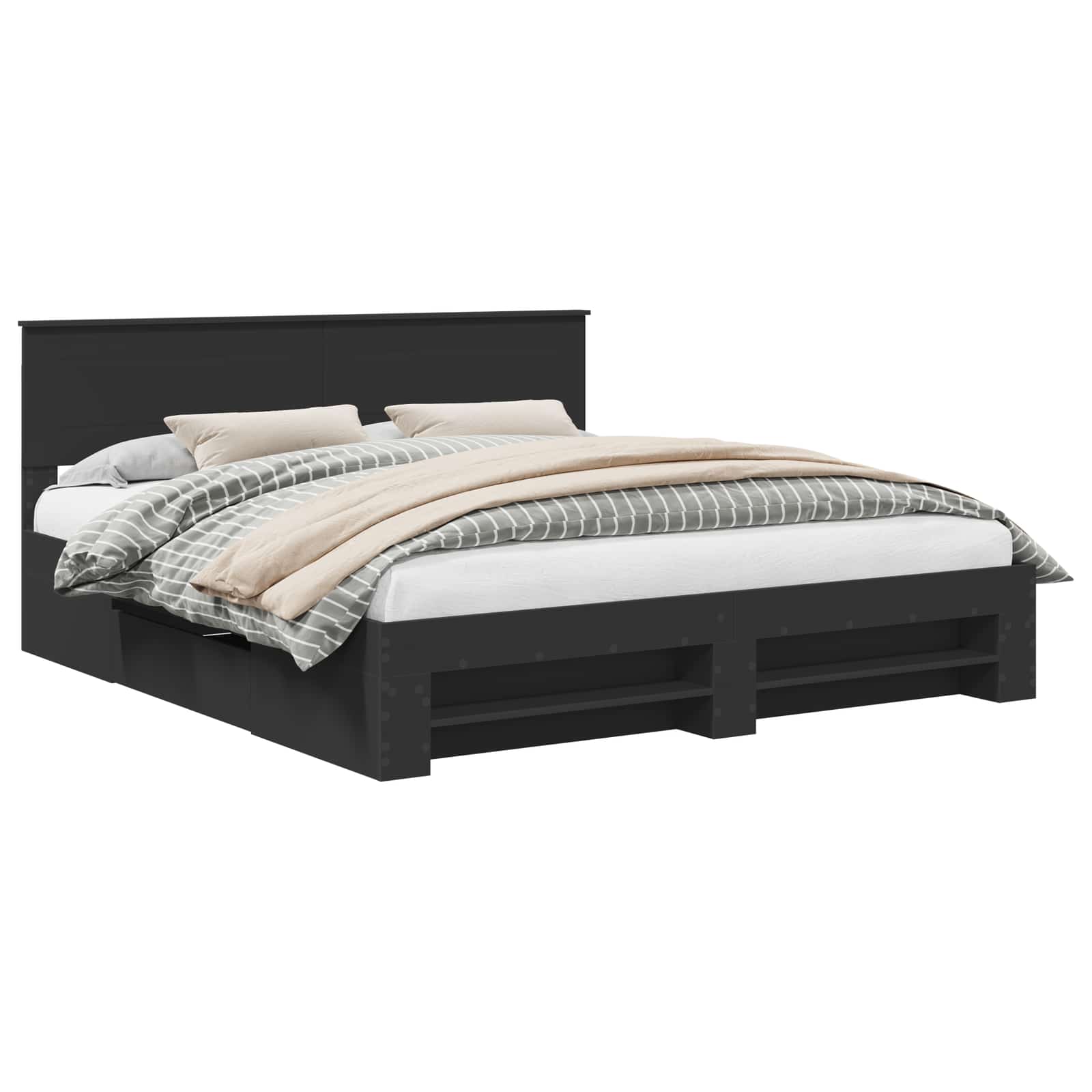 Bedframe met hoofdeinde Zwart 200 x 200 cm Bewerkt hout – afbeelding 2