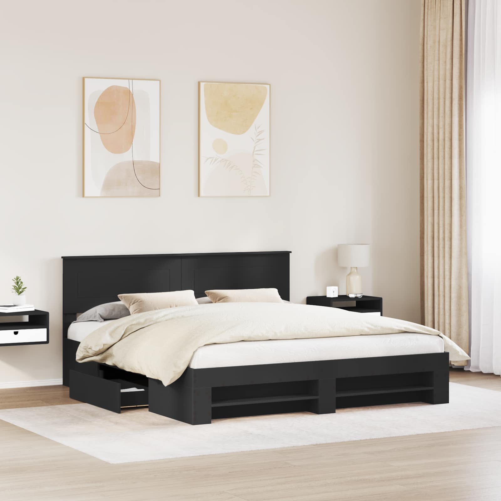 Bedframe met hoofdeinde Zwart 200 x 200 cm Bewerkt hout – afbeelding 3