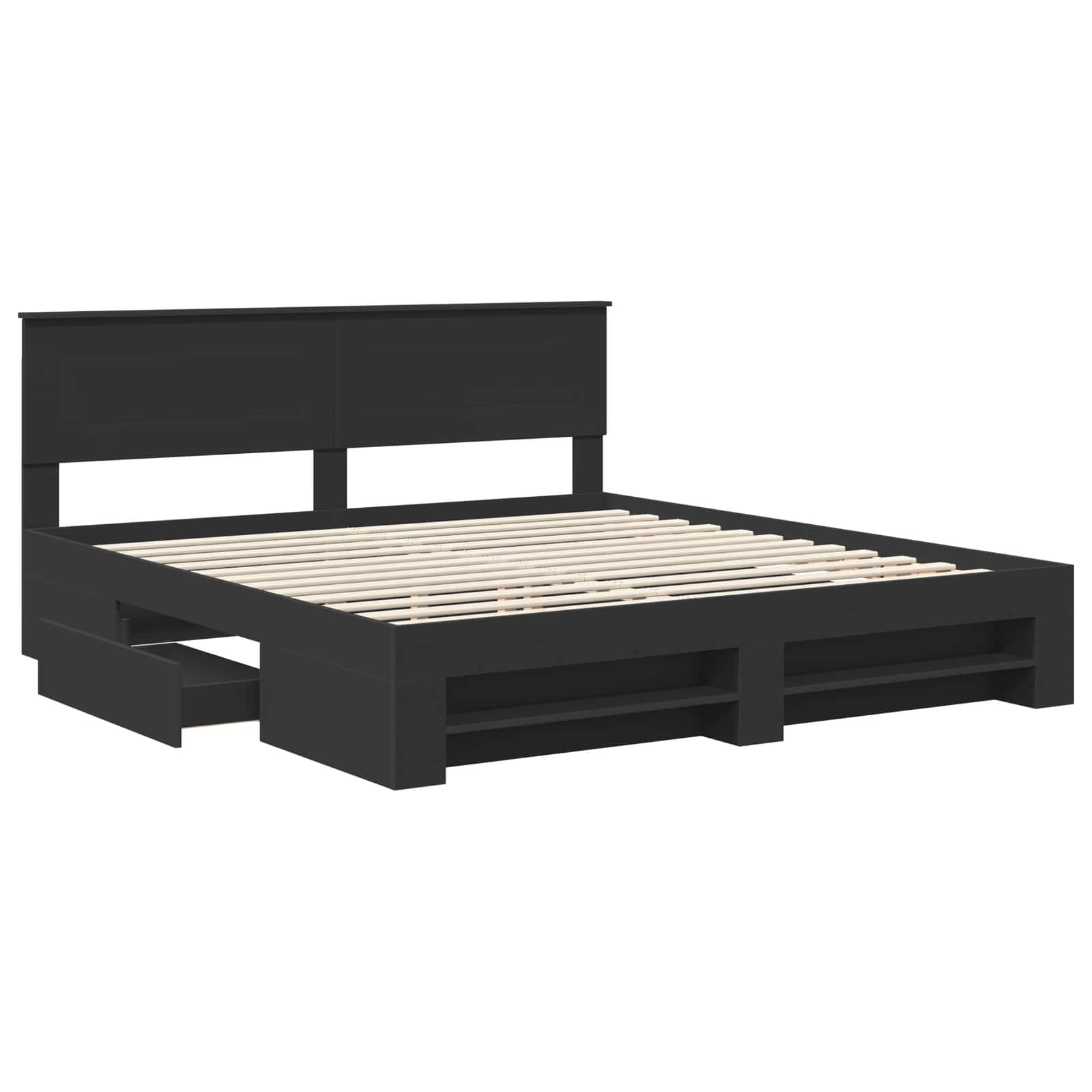 Bedframe met hoofdeinde Zwart 200 x 200 cm Bewerkt hout – afbeelding 5